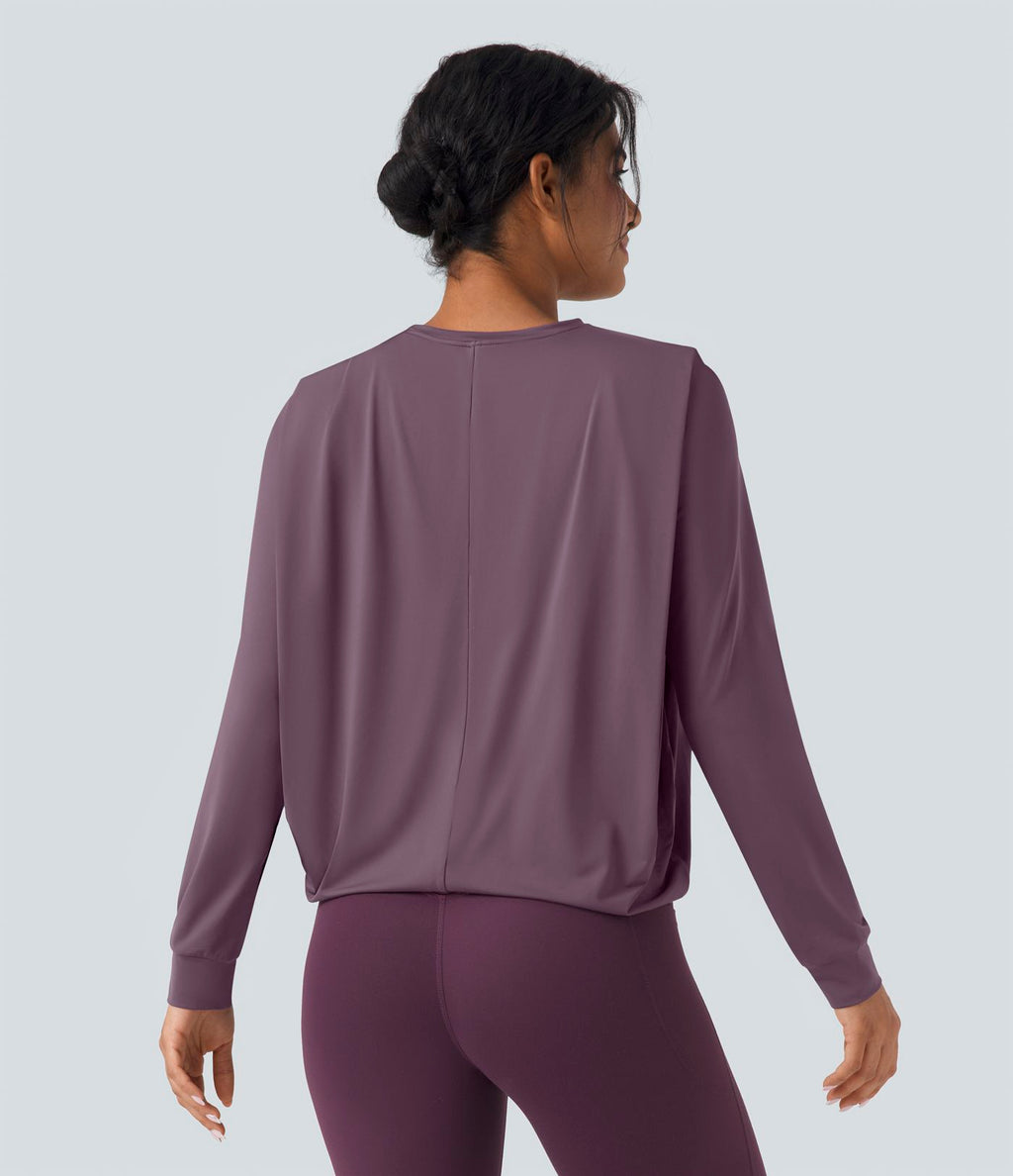 Haut de sport yoga col rond manches longues froncé - UPF50+