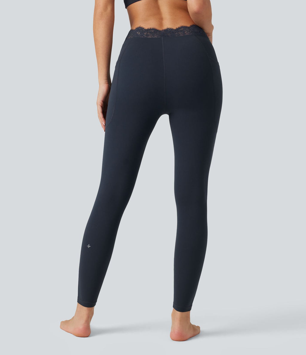 Legging de yoga Halara UltraSculpt™ taille haute, ceinture en V, dentelle contrastée, à poches