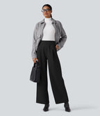 Pantalon tailleur ample taille haute en sergé Halara Flex™ avec poches