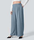 Halara Flex™ Pantalon tailleur Grande taille à Taille Haute, Poches Latérales Plissées, Jambes Larges, en Tissu Gaufré