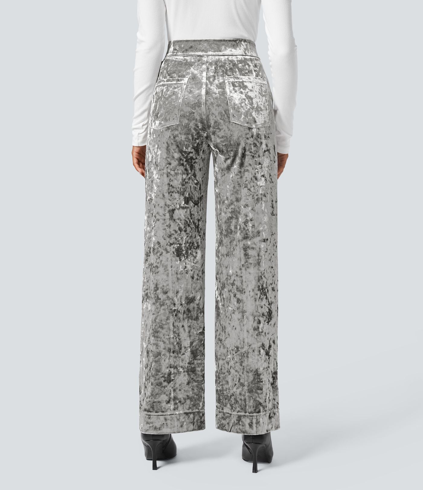 Pantalon en Velours Taille Haute avec Bouton Multipoches Droites
