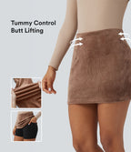 Jupe courte moulante décontractée velours côtelé taille haute gainant effet push-up avec poches