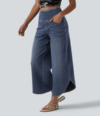 Halara Flex™ Jean large casual 7/8 ventre plat taille haute avec ourlet arrondi et poches