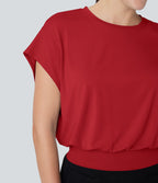 T-shirt de travail à col rond et manches chauve-souris courtes