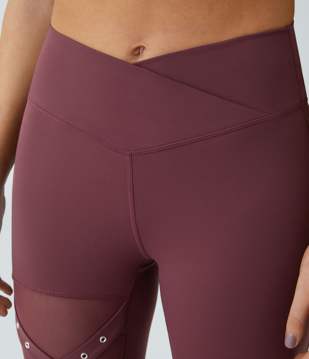 Legging yoga croisé taille haute avec mesh contrastant et boucle décorative DayStretch