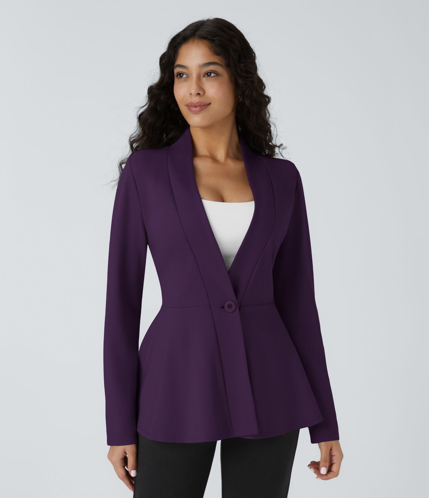 Veste péplum de travail col en V avec un bouton