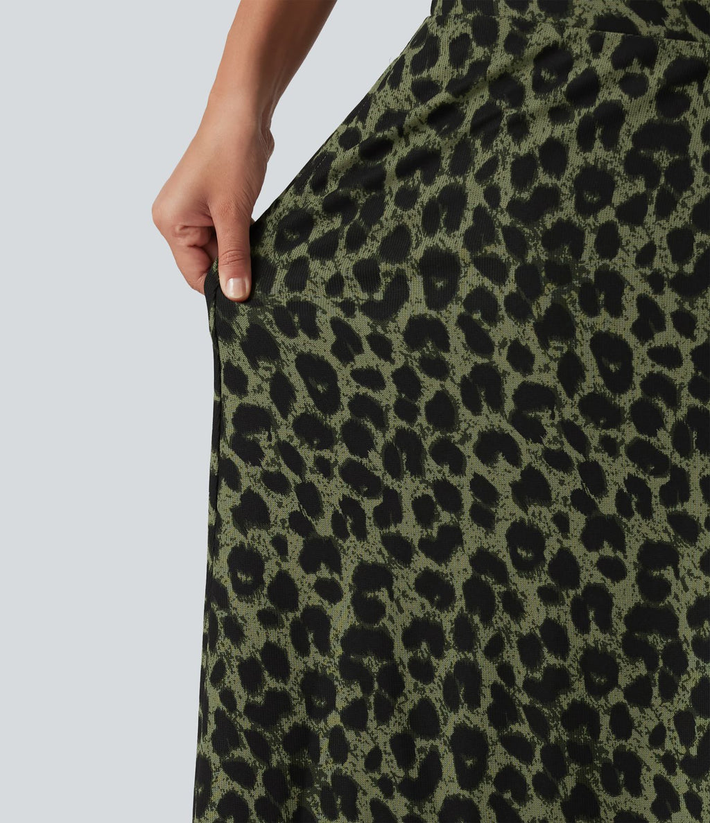 Jupe casual maxi gaufrée léopard taille haute gainante à poche
