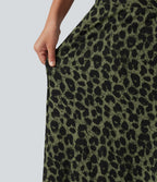 Jupe casual maxi gaufrée léopard taille haute gainante à poche