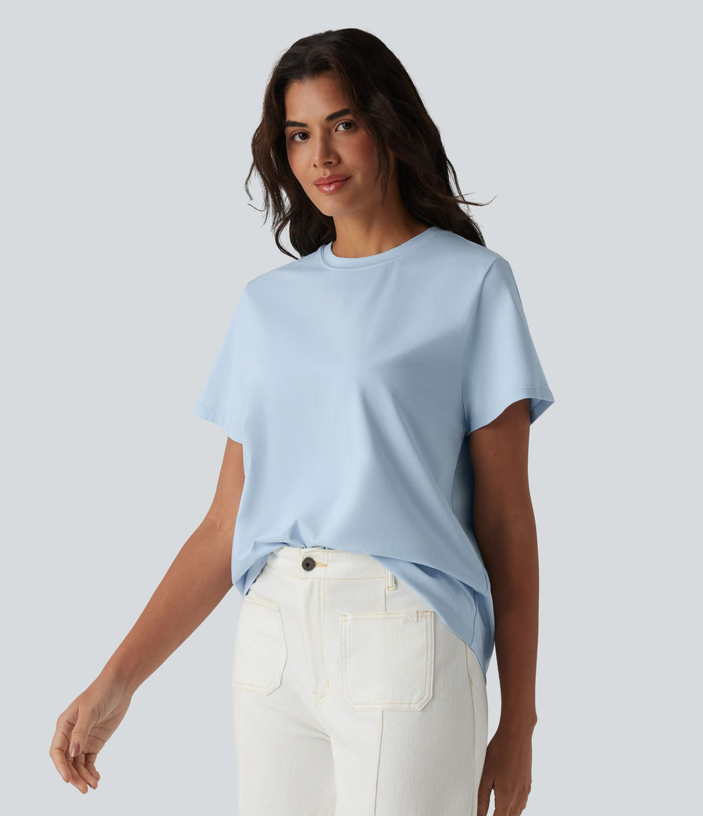 T-shirt casual col rond manches courtes en coton