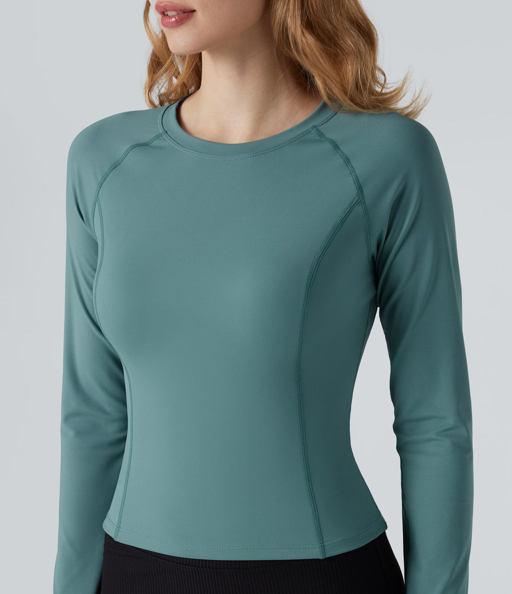 Haut de sport yoga SoftlyZero™ Airy col rond mesh contrastant effet frais InstantCool manches longues avec passe-pouces, protection solaire UPF50+