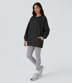 Sweat-shirt décontracté en polaire, col rond, manches longues, poches latérales, coupe oversize