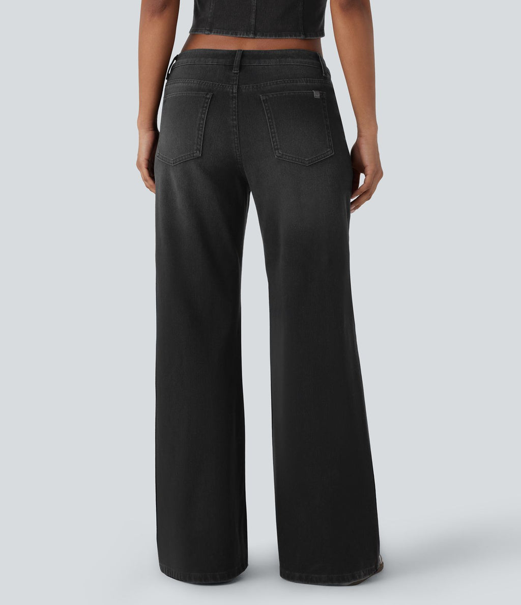 Jean bootcut délavé Halara Flex™ taille basse à poches multiples et fermeture zippée