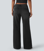 Jean bootcut délavé Halara Flex™ taille basse à poches multiples et fermeture zippée