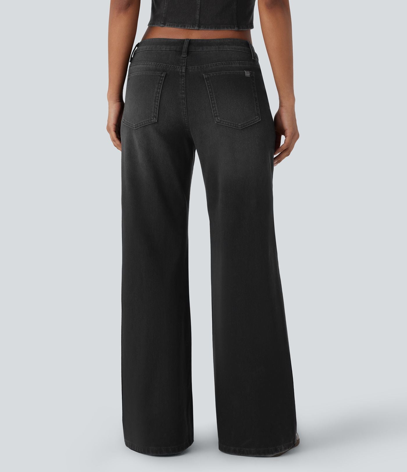 Jean bootcut délavé Halara Flex™ taille basse à poches multiples et fermeture zippée