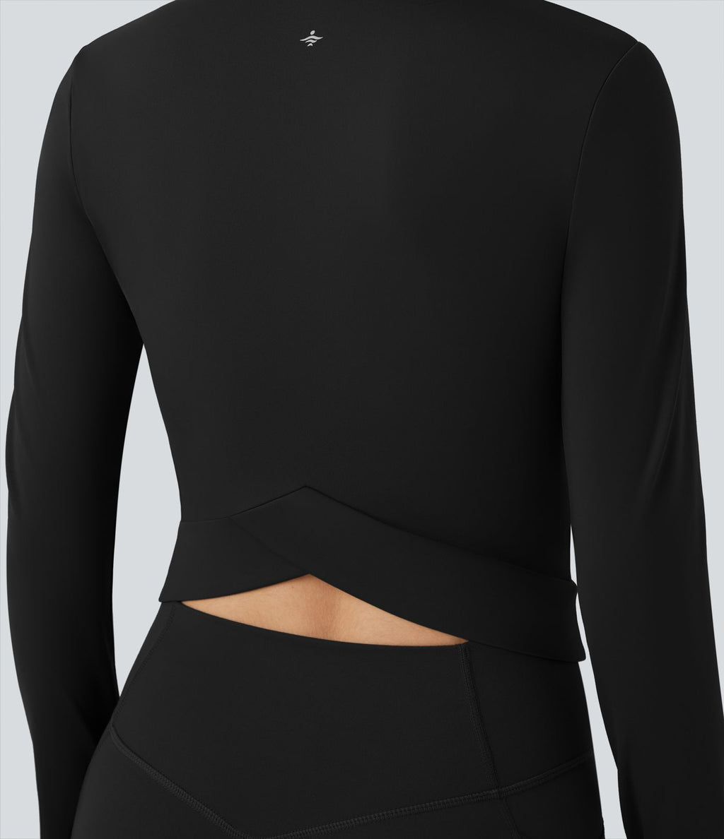 Veste yoga SoftlyZero™ Plush col montant manches longues avec trous pour pouces et dos croisé