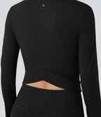 Veste yoga SoftlyZero™ Plush col montant manches longues avec trous pour pouces et dos croisé