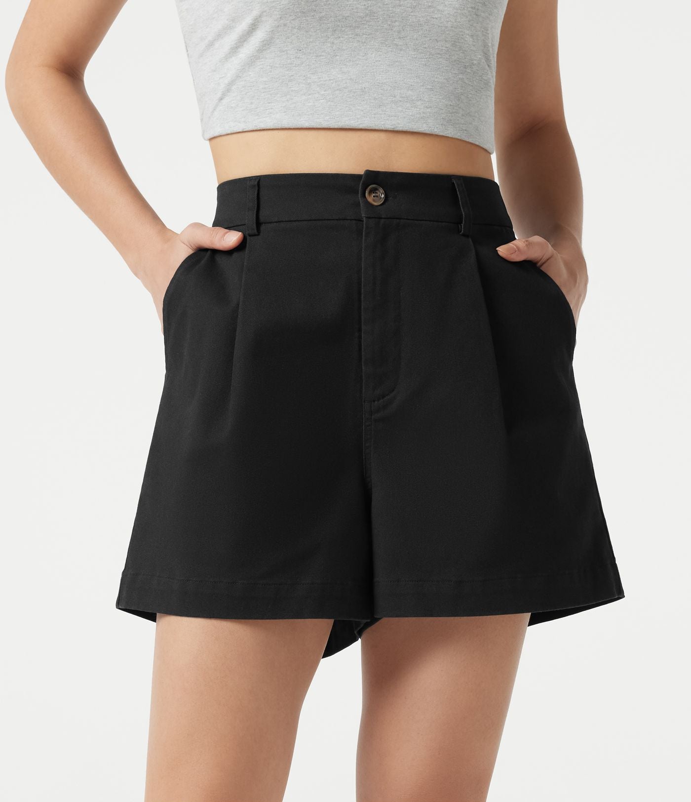 Short tailleur chino en coton taille haute à poches 7,5 cm