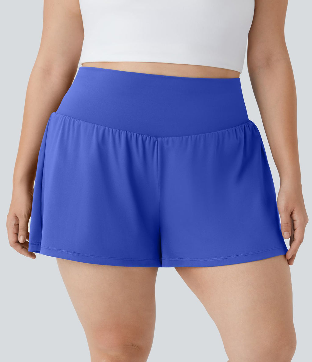 Short Yoga 10cm Plus Longue Taille Ultra Haute 2 en 1 Poche Arrière Poche Cachée Latérale Grande Taille