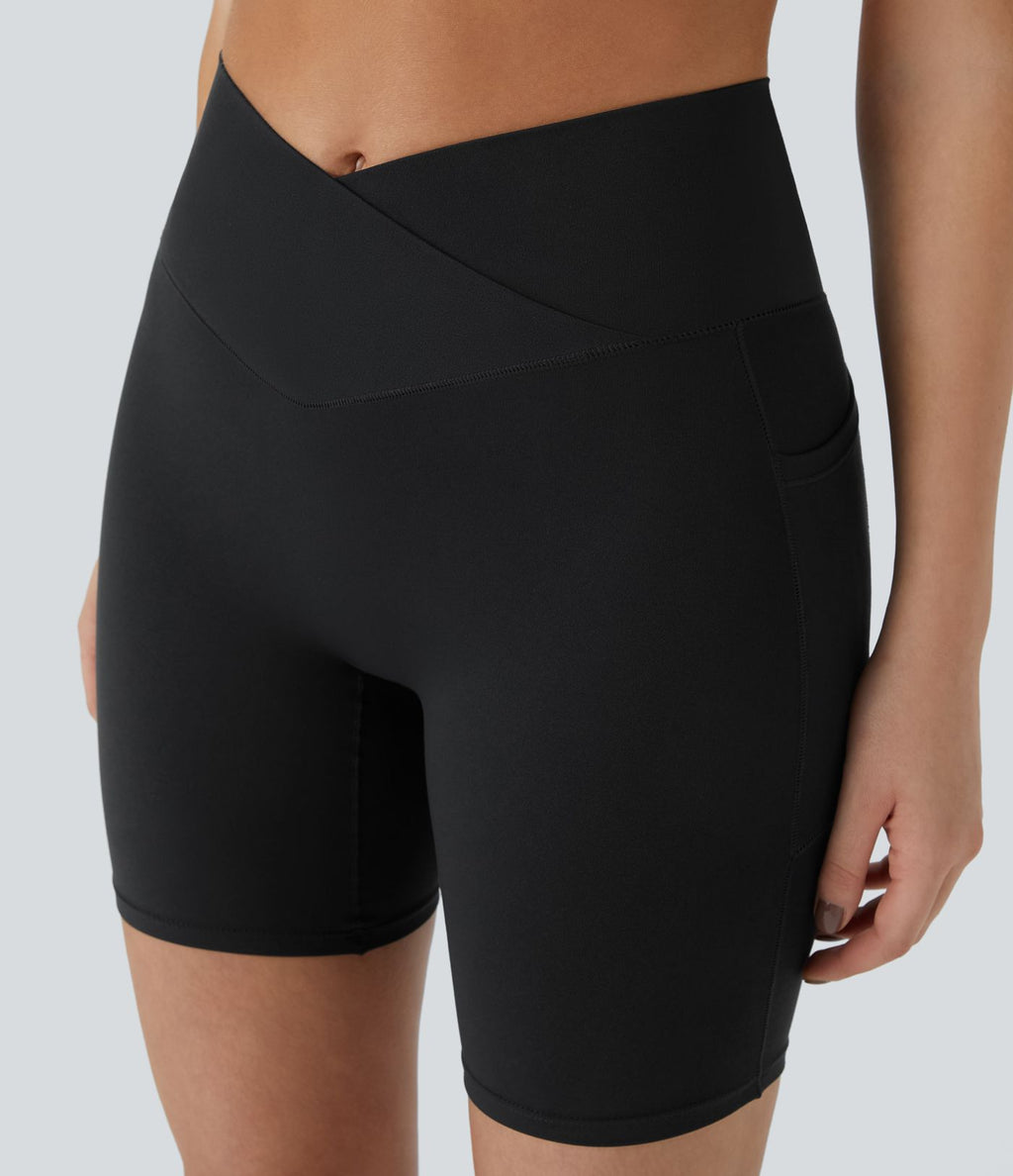 Softlyzero™ Short 17,5cm Yoga Taille Haute Crossover avec Poches Latérales
