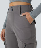 Jogging Casual Cargo Ajustables à Taille Mi-Haute avec Bouton Zip Multiples Poches et Cordon de Serrage