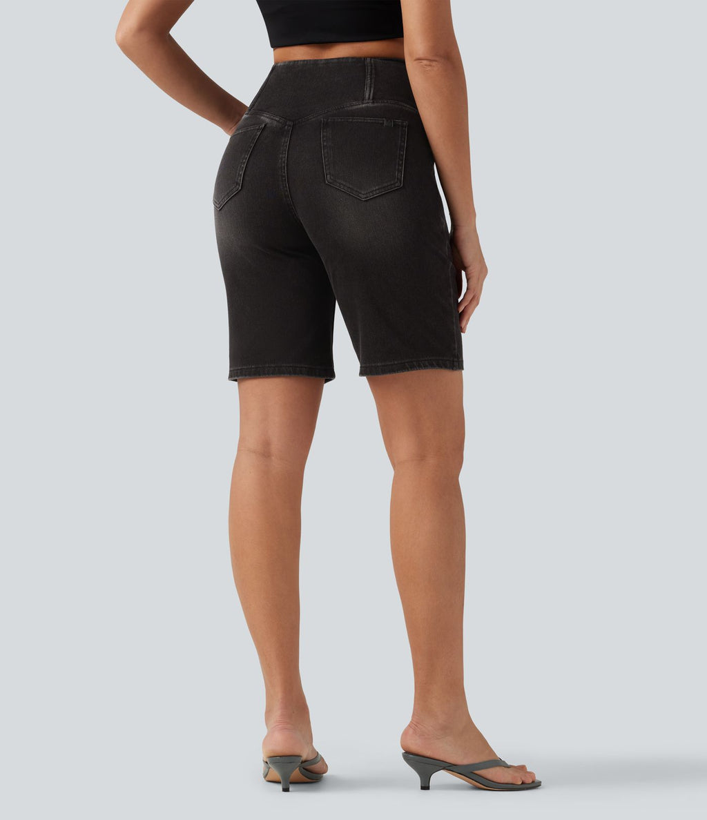 Short en jean Halara Flex™ casual gainant taille haute croisée avec poches