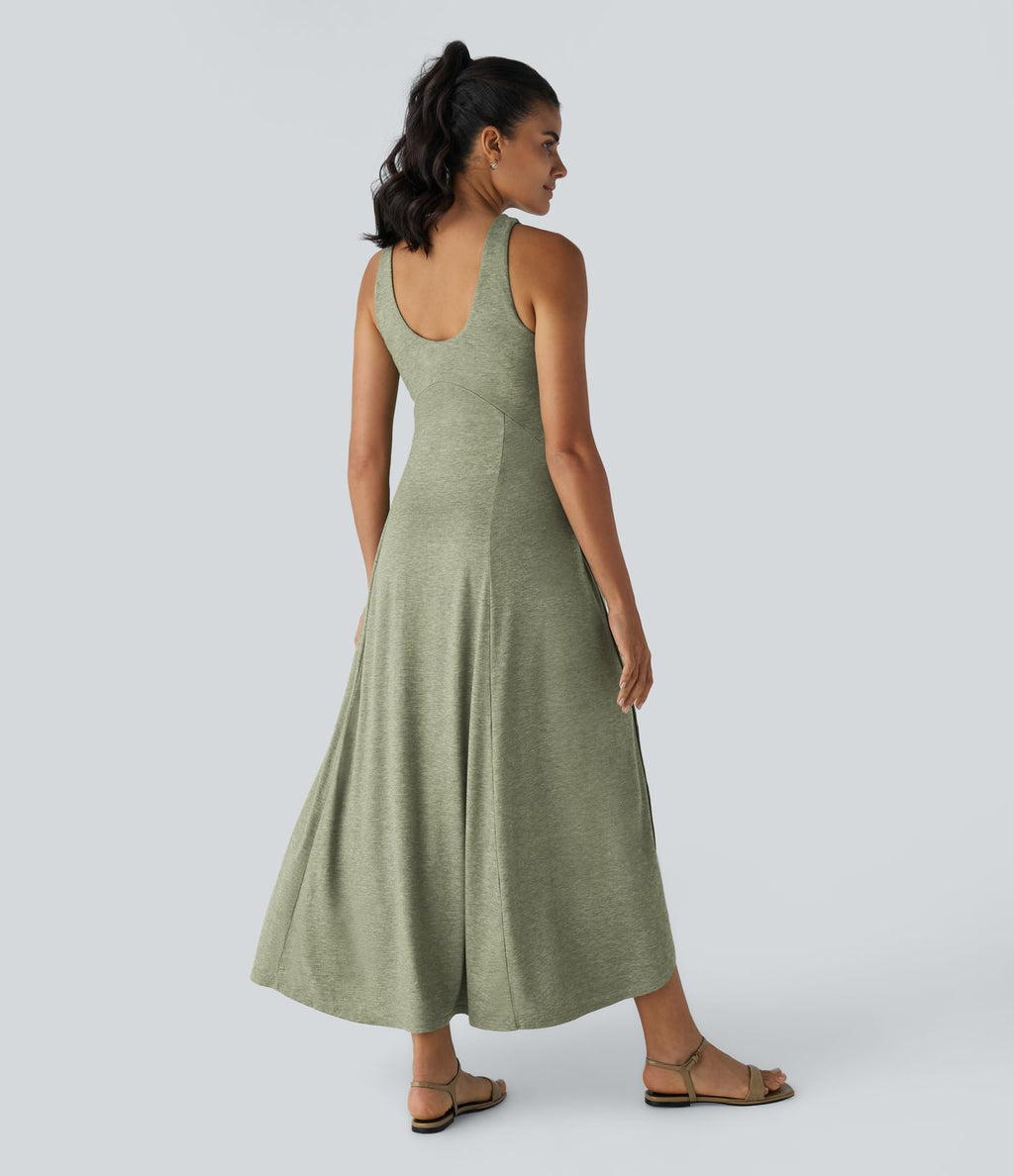 Robe Casual Débardeur Longue Fluide Fendue Dos Nu à Col en U