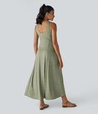 Robe Casual Débardeur Longue Fluide Fendue Dos Nu à Col en U