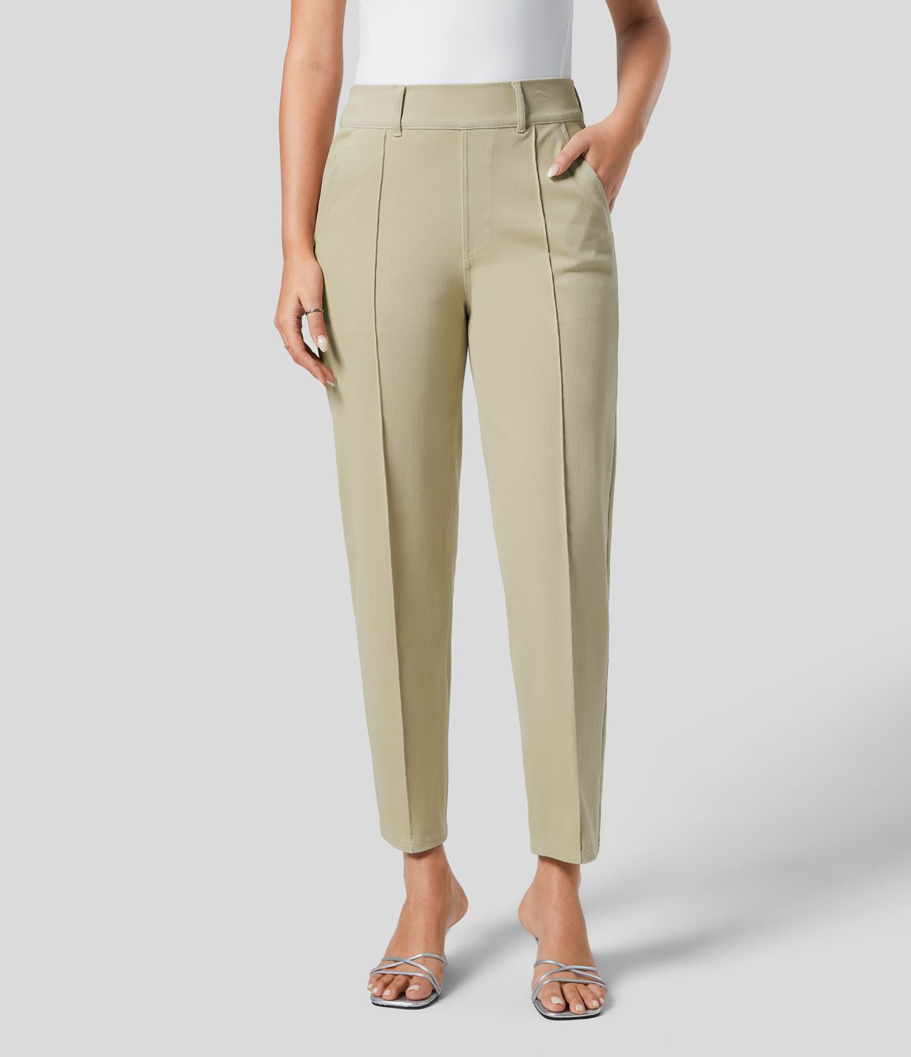 Halara Flex™ Jean Casual Tapered en Tricot Extensible Coloré avec Taille Haute et Poches Latérales