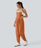 Salopette Casual Bretelles Ajustables Boutonnés Multiples Poches Plis et Tissu Gaufré