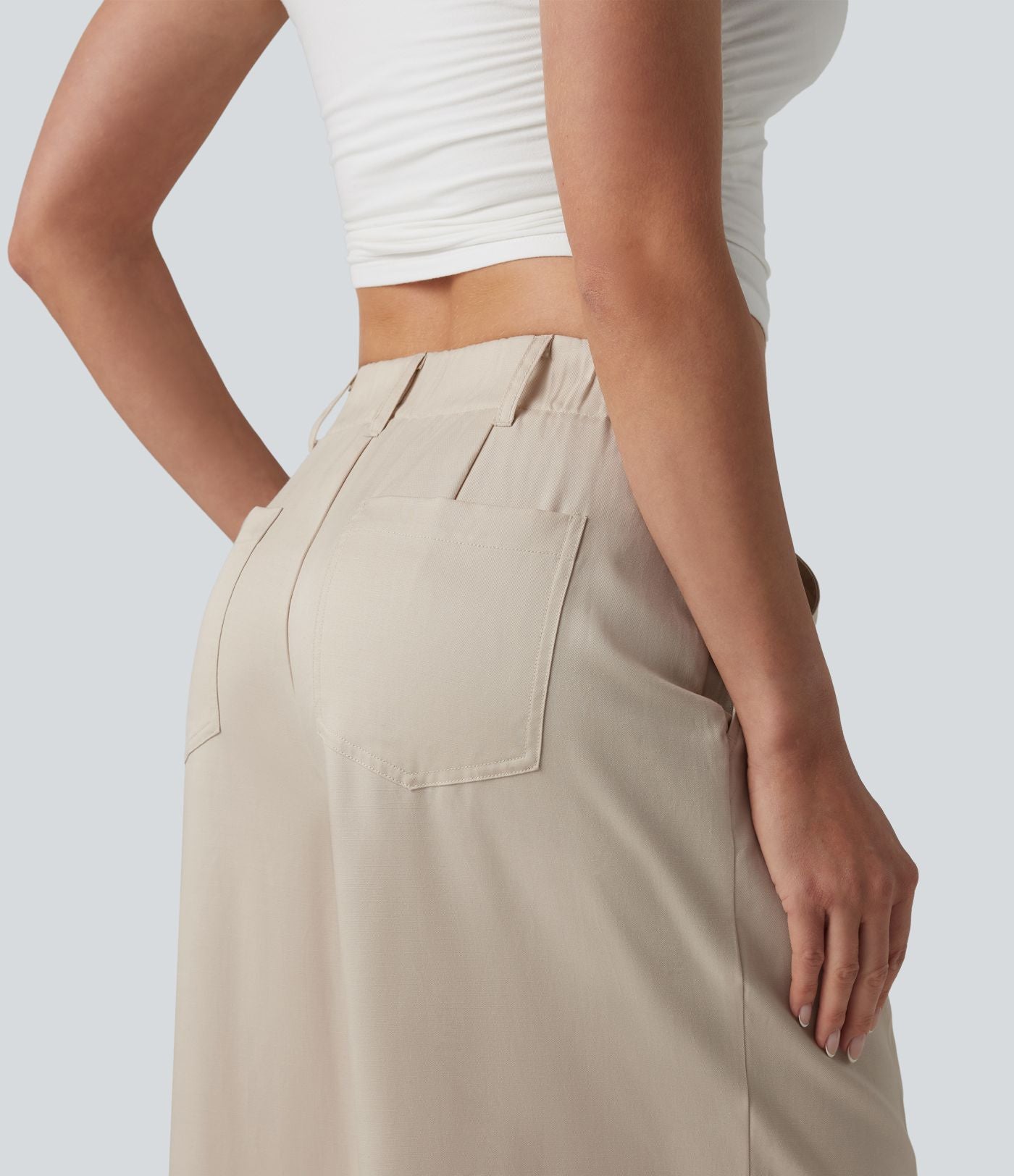 Pantalon ample décontracté en lyocell et lin mélangé, taille mi-haute, plissé, avec poches
