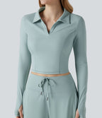 Top de sport tennis SoftlyZero™ Plush court col polo manches longues avec trous pouces