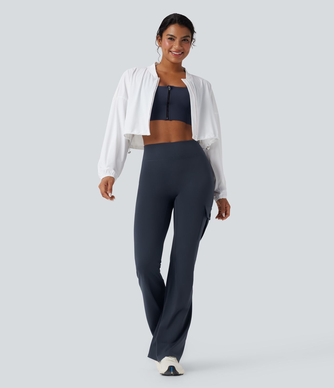 Pantalon évasé d'entraînement gainant froncé taille haute DayStretch avec poches