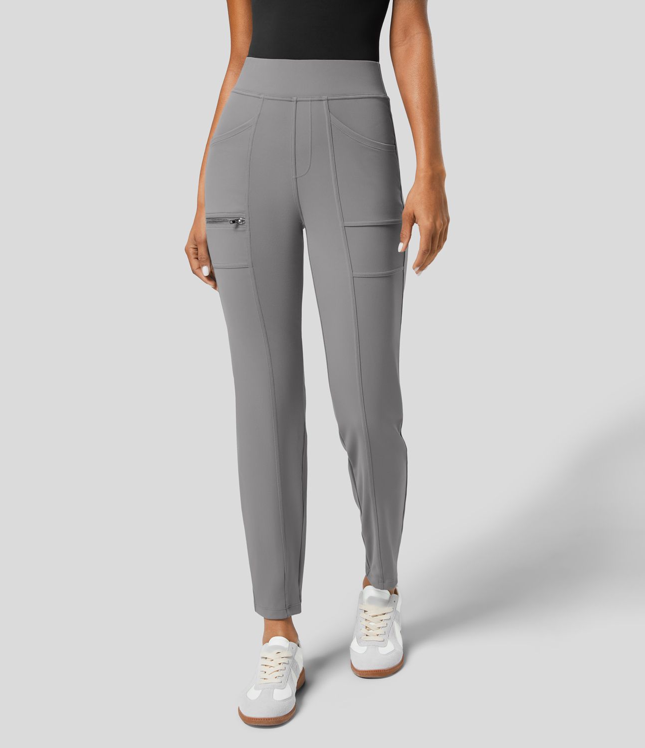 Pantalon ajusté taille haute zippé avec poches