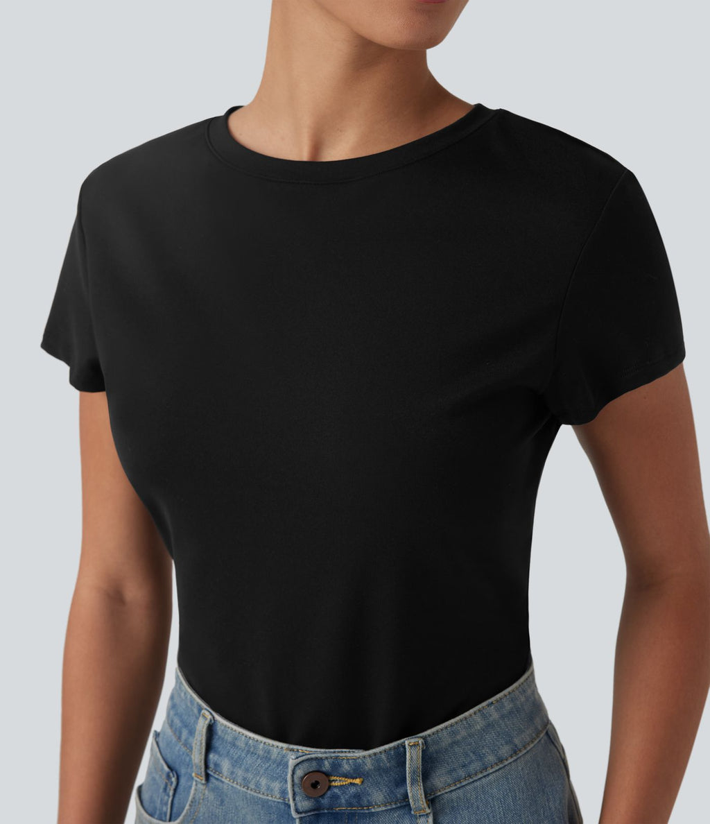 T-shirt baby tee décontracté col rond près du corps - Longueur plus longue