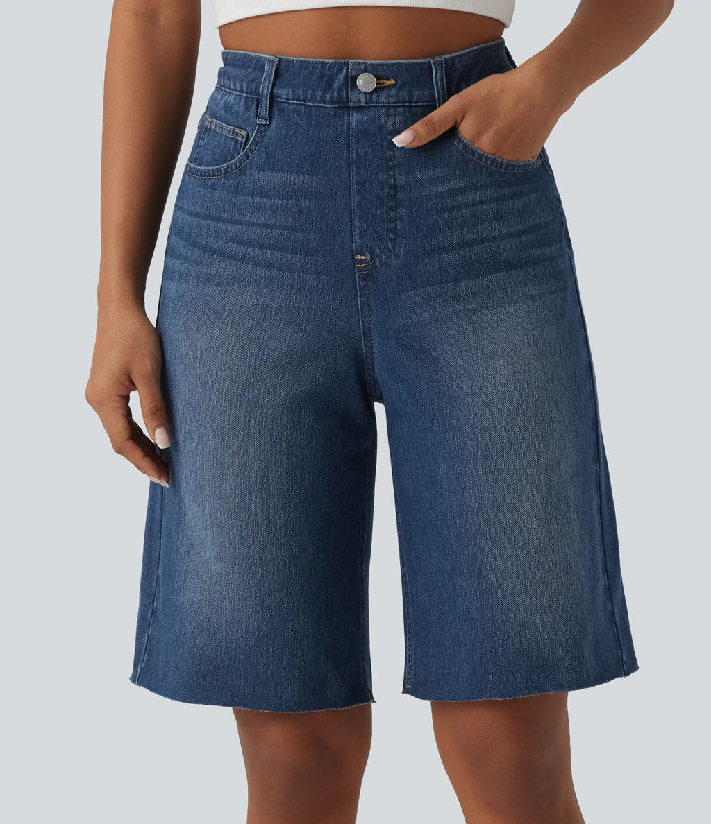 Halara Flex™ Bermuda en denim taille haute ventre plat avec poches