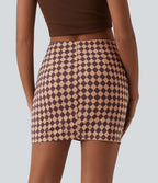Jupe courte moulante casual 2-en-1 Halara UltraSculpt™ imprimé à carreaux taille haute avec ourlet croisé