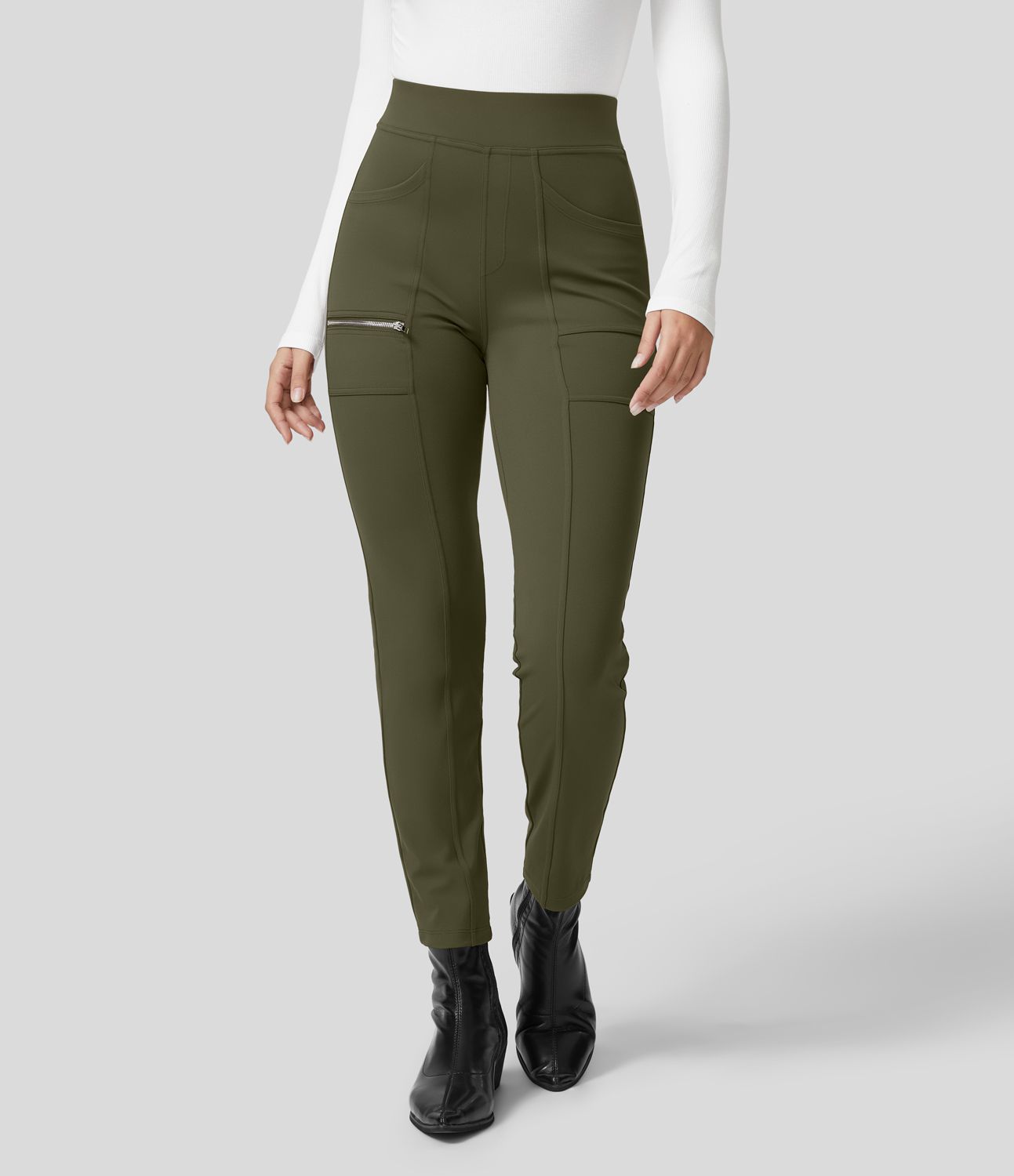 Pantalon ajusté taille haute zippé avec poches