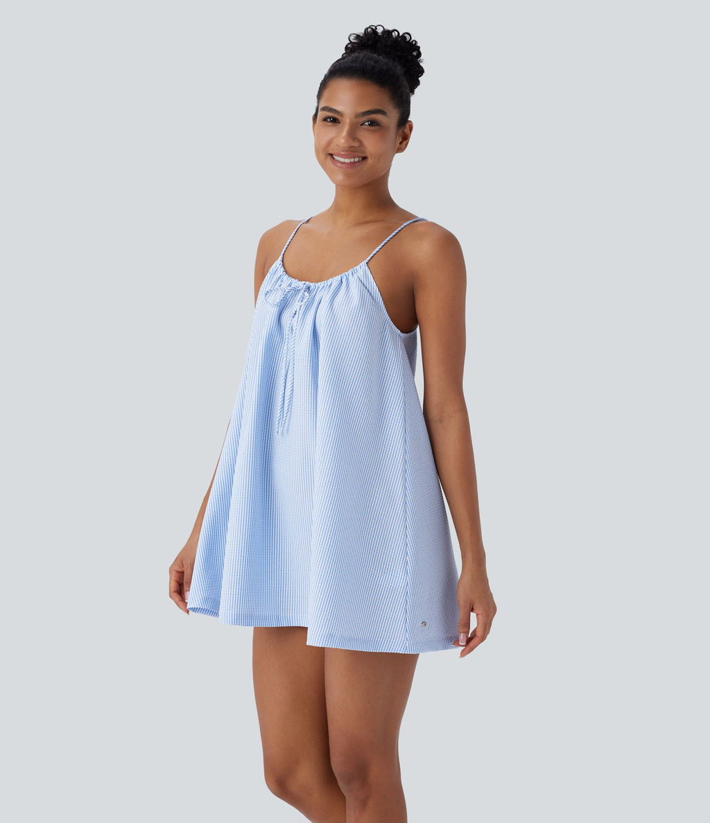 Robe courte à encolure nouée avec découpe et rayures