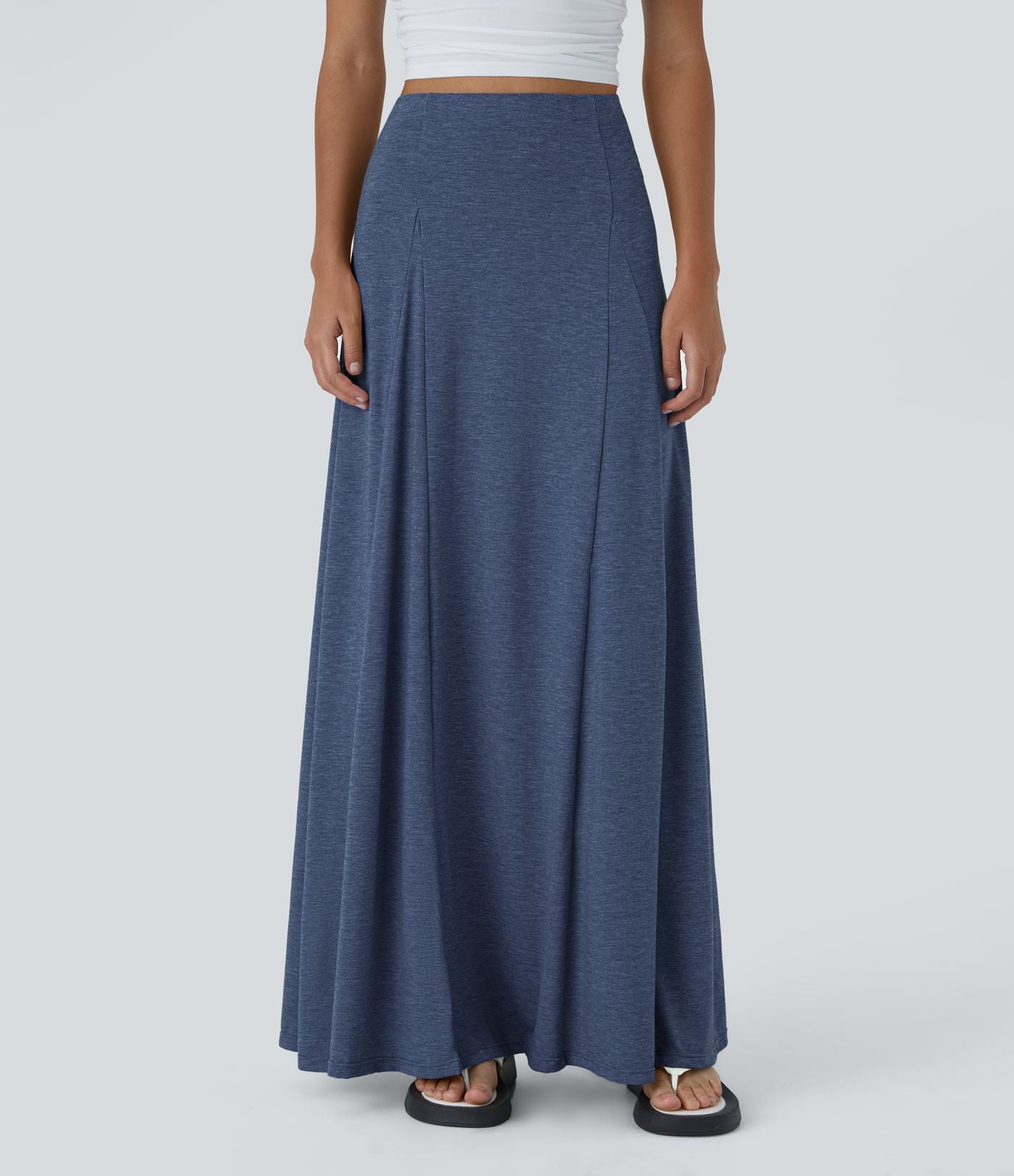 Jupe Évasée Casual Longue Fermeture Éclair Latérale Taille Haute