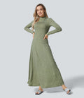 Robe Casual Maxi à Col Montant Manches Longues Évasées