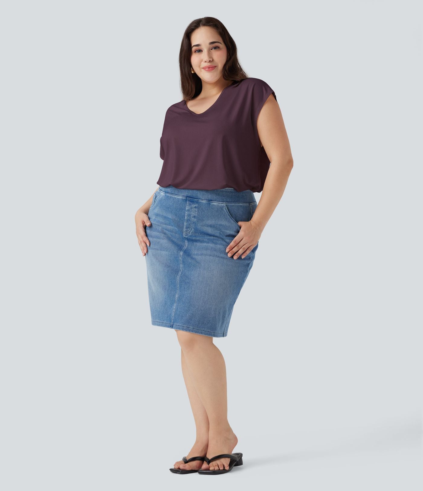 T-shirt décontracté grande taille col V manches courtes