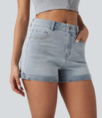 Short 7,5 cm décontracté en jean extensible Halara Flex™ taille moyenne avec boutons, zip et multiples poches