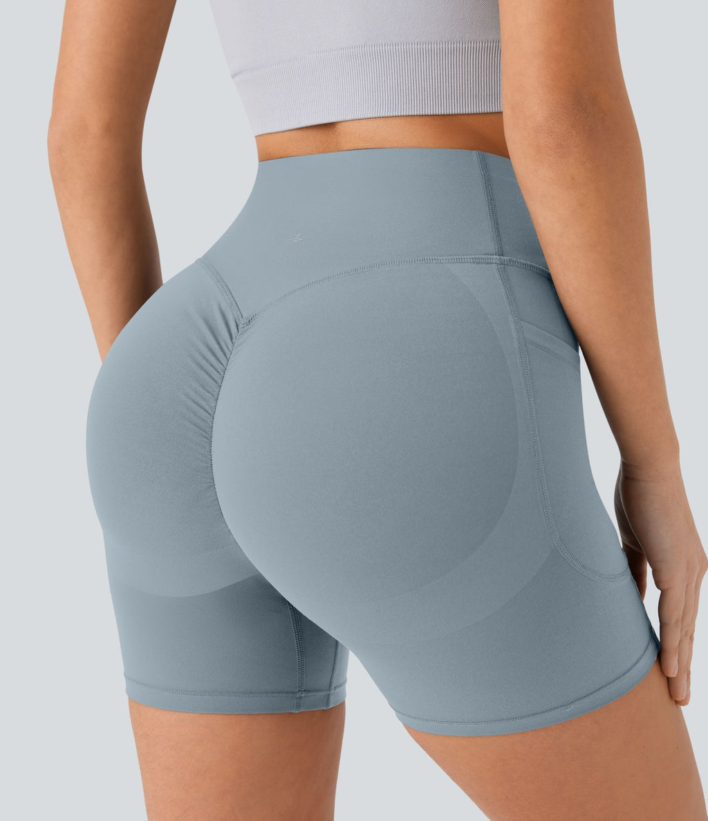 Short cycliste 12,5 cm d'entraînement gainant galbant taille haute avec effet scrunch et poches Halara UltraSculpt™