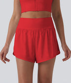 Short yoga 2-en-1 gainant taille haute à pois réfléchissants, ourlet arrondi croisé et œillets avec poches