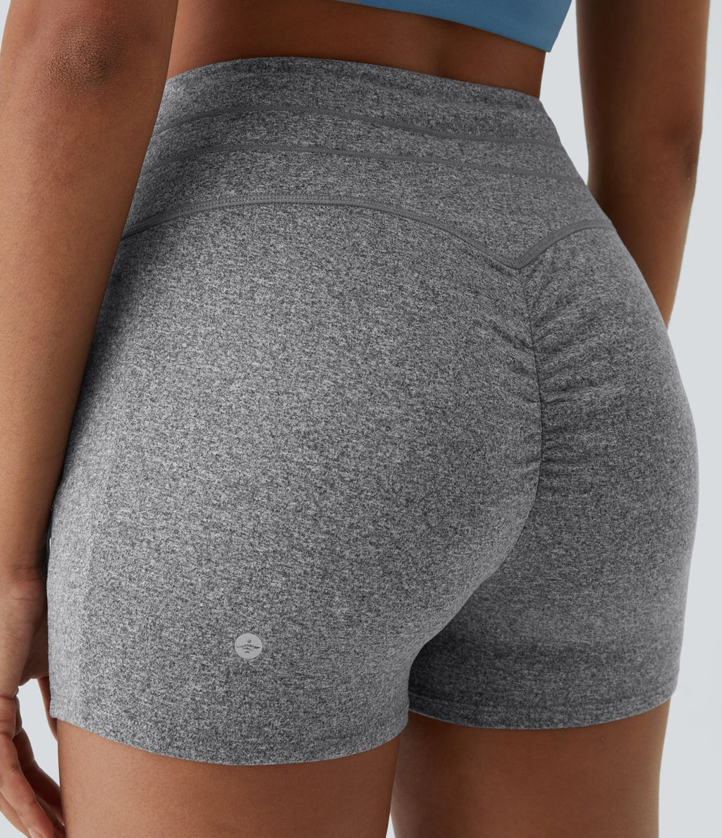 Short Yoga à Taille Haute avec Cordon de Serrage Poches Latérales et Ruches