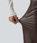 Pantalon large décontracté gainant taille haute extensible en molleton PU avec poches