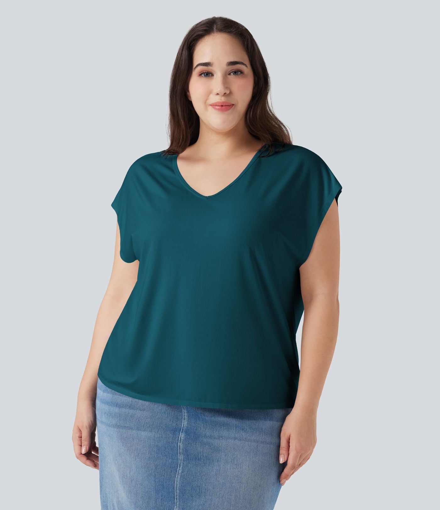 T-shirt décontracté grande taille col V manches courtes