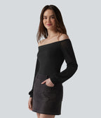 T-shirt SoftlyZero™ Airy décontracté épaules dénudées manches longues en tulle respirant effet frais InstantCool avec brassière intégrée, protection solaire UPF50+