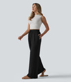 Pantalon large taille haute avec cordon de serrage et poches