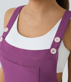 Salopette Casual Bretelles Ajustables Boutonnés Multiples Poches Plis et Tissu Gaufré